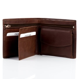 BACCINI Real Leather Billfold Wallet Leandro EastWest Portemonnaie Pocket with Multiple Card-Slots Genuine Leather Men Brown