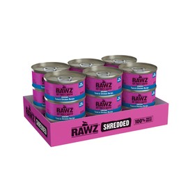 Rawz Natural Premium Shredded Canned Cat Wet Food - Grain Free Made with Real Meat Ingredients No BPA or Gums - 3oz Cans - 18 Count (Tuna & Chicken)