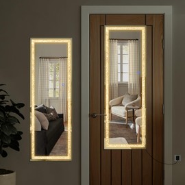 NeuType 47"x16" Crystal LED Mirror Full Length Door Mirror with LED Lights Crystal Wall Mirror Lighted Mirror Over The Door Crush Diamond Mirror for Wall Dimming & 3 Color