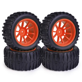 Hosim 55 * 115 mm RC Tires, All Terrain Soft Tire Mounted on 12mm Hex Wheels (Set of 4) for 1/10 RC Cars (Red Wheel hub)