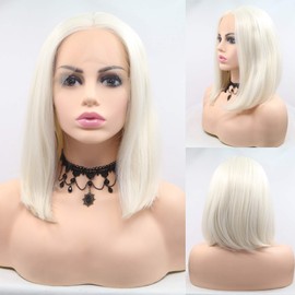 Xiweiya Short Blonde Bob Wigs Hair Synthetic Blonde bob Lace Front Wigs Middle Part Heat Resistant Fiber for Women, Girl Drag Queen Hair Wigs Hairstyle Wig 14 inch
