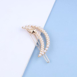 Andelaisi Boho Pearl Moon Hair Clip Vintage Hollow Crescent Moon Hair Barrette Clip Gold Pearl Hairpin Clip Minimalist Crescent Star Head Clip Accessories for Women and Girls Headdress