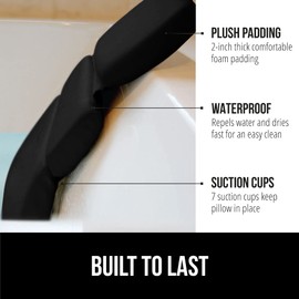 Gorilla Grip Bath Pillow for Tub, Improved Strong Suction Cups, Waterproof Headrest, Comfortable Bathtub Pillows for Neck Head and Back Support, Home Spa Accessory, 3 Panel, 14.6 x 11.4 Inch, Black