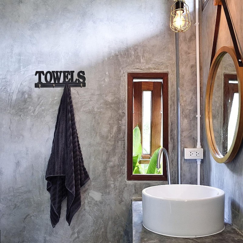 Decorative Towel Rack 4 Hooks Wooden Towels Holder for Bathroom