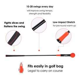 Zeonetak Golf Swing Trainer Aid - Golf Swing Training, Practice Warm-Up Stick for Strength,Rhythm, Flexibility, Tempo, and Balance Suit for Indoor & Outdoor (40 Inches, RED)
