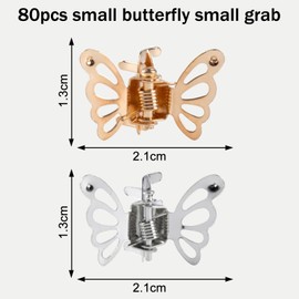 EDLMKM 80 Pcs Small Butterfly Hair Clips for Women, Girls Metal Small Claw Clips, Mini Gold Hair Clip, 90s Y2K Cute, Tiny Cute Hair Accessories for Women Girls