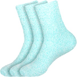 Calcetines para mujer Fuzzy con plumas cálidas y suaves, 3 pares, Azul claro, Size 10-13