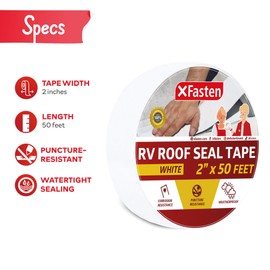 XFasten RV Roof Repair Tape White, 2 Inch x 50 Feet, Waterproof Mess-Free Sealant Tape for Camper Roof, RV Rubber Patch, Trailer, Vent, Skylight, and Boat Sealing – Super Strong UV-Resistant Adhesion