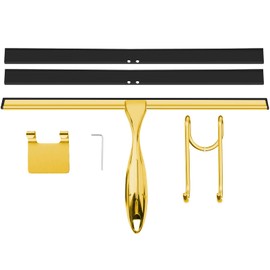 TOOVEM 14 Inch Shower Squeegee for Glass Doors, Window, Bathroom, Car Windshield, Shower Cleaning Tools with S Hook, Square Sticky Hook (Gold)