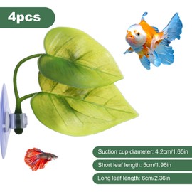 Josojoou 4 Pack Betta Bed Leaf Hammock, Betta Fish Tank Decorations Aquarium Decor with Plastic Suction Cup, Soft Leaf Pad for Betta Fish Rest