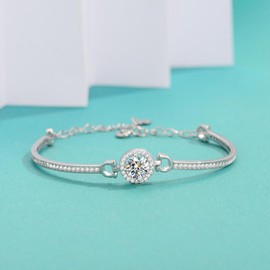 Moissanite Bracelet for Women Sterling Silver Bangle Bracelets Moissanite Diamond Dainty Cute Stackable Bracelets Silver Jewelry Wedding Anniversary Birthday Gifts for Wife Mom Her