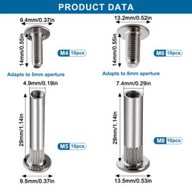 VooGenzek 20 pieces Φ5/Φ8 mm sleeve screws with M4/M5 screws, connecting screw furniture screws, connector for furniture binding screws, nickel-plated steel connecting screws, 31-40 mm