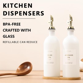 HOMCDALY Olive Oil Dispenser Bottle for Kitchen, Glass Oil Dispenser Bottle, Gold Oil and Vinegar Dispenser Set, Kitchen Oil Dispenser, Oil Container, Oil Cruet| Set of 2 (16oz – Gold)