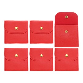 sourcing map 6 Pcs Mini Jewelry Pouch, 8 PU Leather Small Soft Jewelry Package Gift Storage Bag Travel for Women Rings Necklace Bracelet, Red