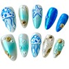 Ocean Theme Press On Nails, Medium Almond Shape, 3D Jellyfish