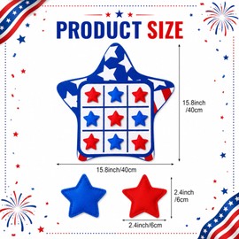 Reallnaive 2 Set 4th of July Tic Tac Toe Game Include 2 Pcs USA Star Shaped Mats 20 Star Bean Bags Toss Patriotic Party Activities for Adults Family Indoor Outdoor Memorial Day Party Game