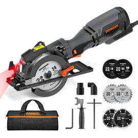 DOVAMAN Circular Saw, 5.8A 4-1/2" Compact Circular Saw w/Contractor Bag, Laser Guide, Metal Auxiliary Handle, Multi-Material Cuts w/ 6 Saw Blades, Tool-Free Adjustment of Angle & Depth (Max 1-11/16")