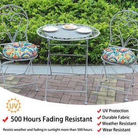 Magpie Fabrics 15" Round Bistro Seat Cushions with Ties, Set of 2, Waterproof All Weather Tufted 4" Thick Patio Chair Pads for Home Garden Dining Metal Stool - Paisley Multi