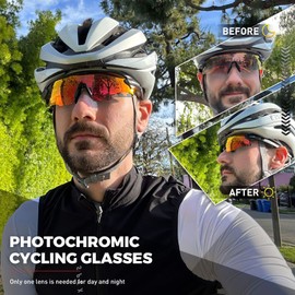 SCVCN Photochromatic Self-Tone Cycling Glasses for Men Women Clear Sports Sunglasses TR90 Frame Sports Cycling MTB Cycling Glasses UV400 Protection Sports Glasses Running Driving Triathlon Baseball