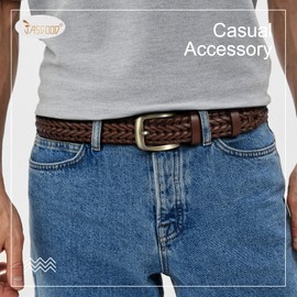 JASGOOD Men's Braided Leather Belt Braided Woven Belt for Men Casual Jeans with Solid Strap Single Prong Buckle (C-Brown,Suit for Pant Size 38-42 inch)