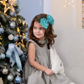 Double-Layered 4.5” Satin Bow Hair Clips for Girls & Toddlers – Cute, Fashionable & Comfortable Accessory for Special Occasions (Blue)