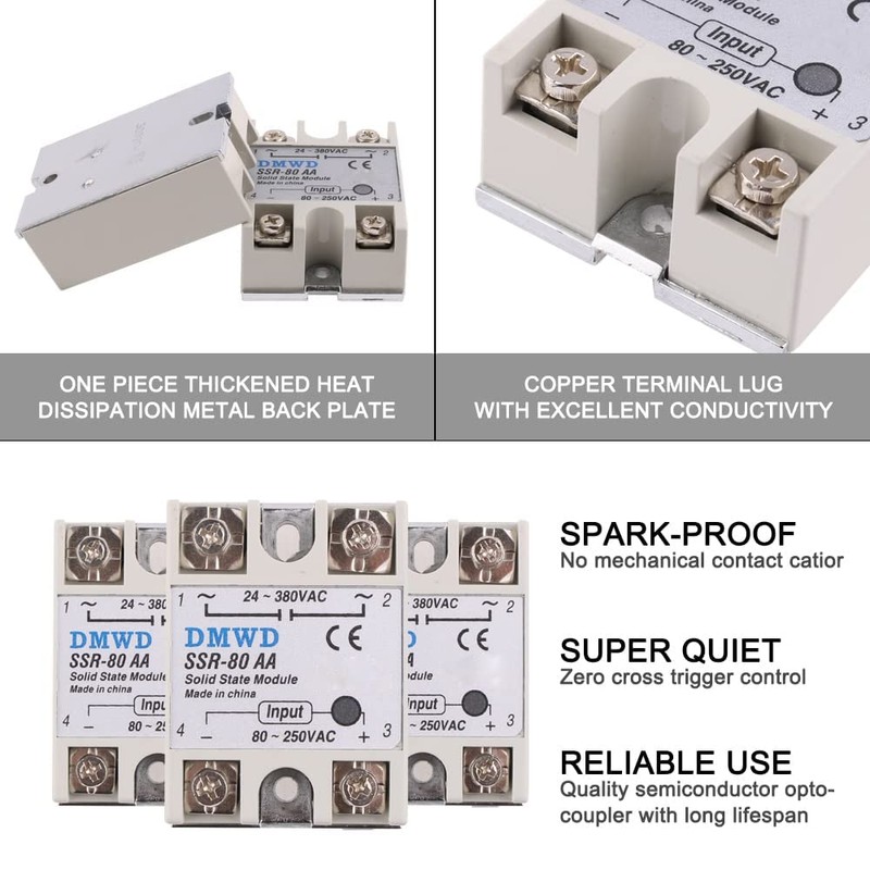 SSR-80AA Solid State Relay AC to AC (Input 80-250V AC