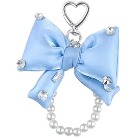 [GrandslamEX] リボン りぼん パール アクセサリー チャーム キーリング キーホルダー ストラップ キーチェーン スマホ ポーチ AirPods AirPods pro 財布 かわいい シンプル おしゃれ 飾り フック 小さめ カラフル 韓国 推し色 (ブルー)