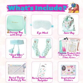 First Period kit for Girls | 22 PC Period Packs for Young Girls First Time | First Period Gift for Teen Girls with Sanitary Pad Storage Bag, Wipes, Bracelet, Eye Mask, Socks and More(Mint)