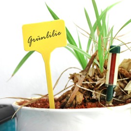 com-four® 45 x Plant Signs - Plug-In Labels 15 cm - Plant Stakes for Labelling - Yellow Propagation Plugs for Beds and Planters - Marking Signs