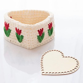 Yayatty Wooden Crochet Floor, Pack of 5, Heart-Shaped Natural Wood Basket Base, Basket Floors for Crocheting, Hollow Crochet Basket Base for Making Knitting, Crochet Yarn, Storage Bag, DIY Basket,