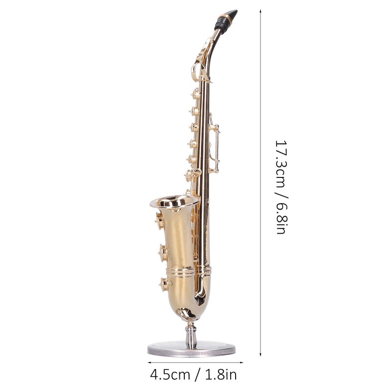 Miniature Copper Saxophone Model with Stand Mini Musical Instrument Ornaments