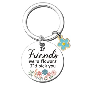 VMHEFAV Best Friend Birthday Gifts For Women: Unique Friendship Keychain 'If Friends Were Flowers, I'd Pick You' - Silver, Floral Theme, Stainless Steel, Women's Keychain