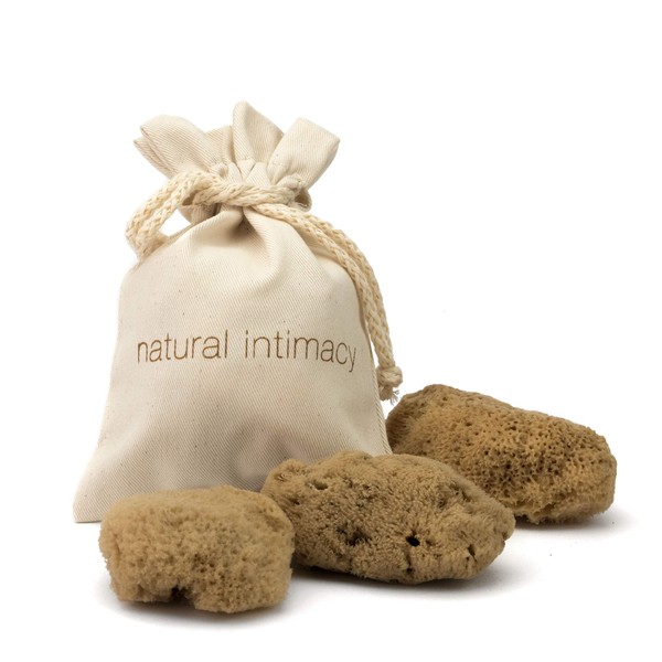 IntimateCare Sea Sponges - 3X 5.5-6.5cm Unbleached Silk Sea Sponges- with Artisinal Organic Cotton Gift Bag 3MU. (Natural Brown, 5.5-6.5cm)