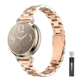 Haotop Stainless Steel Replacement Strap Compatible for Garmin Lily 2 Smartwatch (Rose Gold)