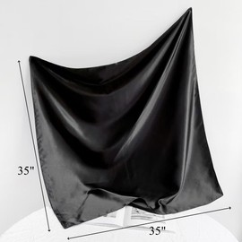 2pcs 35”Satin Head Scarf Silk Like Hair Scarf Large Head Scarves Bandana Head Wraps Headscarfs for Women Black