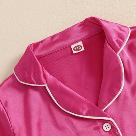 Ayalinggo Toddler Silk Pajamas Baby Kids Girl Satin Summer Pjs Feather Pajamas Short Sleeve Sleepwear Nightgown Shorts Set (Watermelon Red, 6-7 Years)