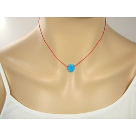 Martinuzzi Accessories Blue Opal Hamsa Hand on Red Silk Cord Necklace (18 Inches)