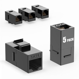 Awishwell CAT6 RJ45 Keystone Jack (5 Pack) Inline Coupler, Cat6 RJ45 Keystone Coupler, Ethernet Coupler Female to Female Cable Extender, Black