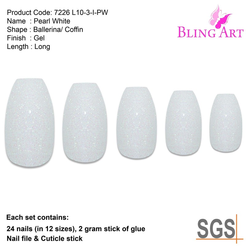 Bling Art False Nails Gel Glossy Ballerina Coffin 24 False