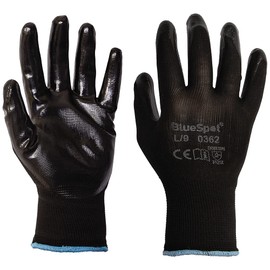 Blue Spot Tools 23010 Nitrile Grip Gloves (Large), Black