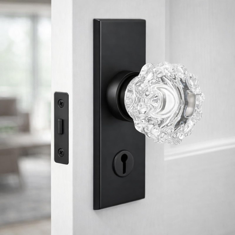 Amylove 2 Set Glass Door Knobs Mortise Style Fluted Crystal
