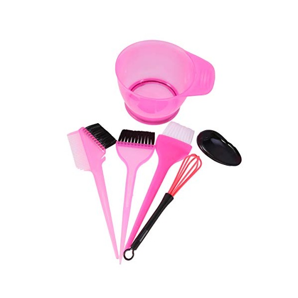 Minkissy 6pcs Hair Dyeing Brush Hair Color Bowl Mixing Bowls Professional Coloring Applicator Tool Kit DIY Hair Bleach Tinting Brushes Tool (Rosy)