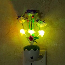 Led Night Light Sensor Bathroom Kitchen Bedside Wall Light Lamp Color Changing Plug in LED Mushroom Flower Nightlight