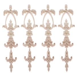 MUXSAM 25*6cm 4pcs Wood Carving Decal Corner Wood Applique Decorative Moulding Rectangle Garland Botanical Elements Furniture Decor Shelf Wall Unpainted
