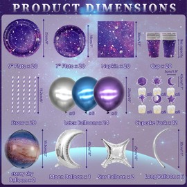 Ywediim Galaxy Party Supplies Tableware Set,Includes Banner, Plates,Cupcake Topper Napkins, Cups ,Tablecloth, Balloons,Foil Balloons, for 20 Guests Galaxy Outer Space Theme Birthday Party Decoration