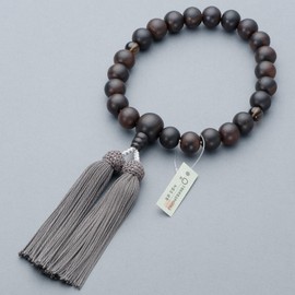 Butsudanya Takita Shoten Prayer Beads for Men, Banded Ebony (Gloss), 2 Tea Crystals, 22 Beads, Pure Silk Head Tassel (Nezu Brown) [High Quality Zipper Type Rosary Bag Included] For Men, Can Be Used in All Sects, Made in Kyoto [Takita Shoten Issued by Kyo
