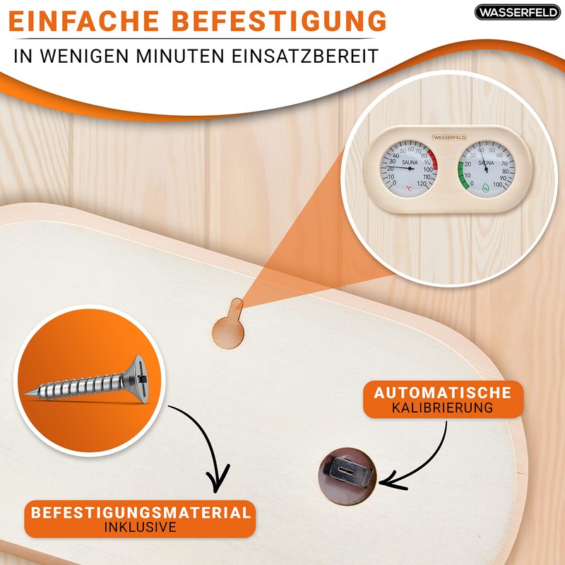 WASSERFELD® Sauna Thermometer Hygrometer [2in1 Funktion] Präzises Saunathermometer für eine