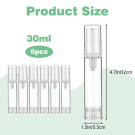 Pack of 6 Pump Dispenser Cream Bottle, Cream Dispenser for Filling, Travel Set, Liquids, Empty Pump Bottle, Dispenser Bottle, Pump, Airless Pump Bottles, Small Cosmetic Bottles, Vacuum Portable Travel