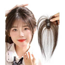 knnzk Bangs Wig, Human Hair, See-through Bangs, Totally Hand Planted, 3D Structure Whorl, Clip, Natural, Popular, Women's Wig, Point Wig, Parts Wig, Medical Use, Mocha