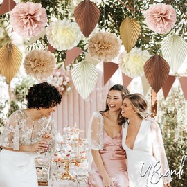 YBwanli Birthday decoration beige pastel decoration, boho style, gender reveal baby party, wedding decoration vintage, welcome home, birthday decoration women young man, pompoms, bunting, garland